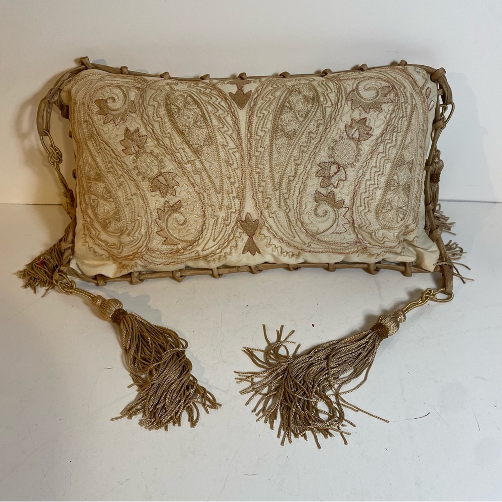 Charter Club Tasseled Rectangle Champagne Small Lumbar Pillow 6.5”x14”